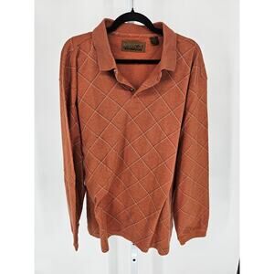 Big Sky Outfitters mens Sz XXL Long Sleeve Polo Shirt Dark Orange Diamond Print